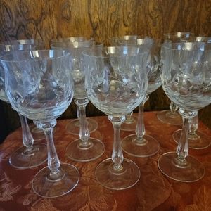 11 Crystal Goblets with leaves etched into the glass